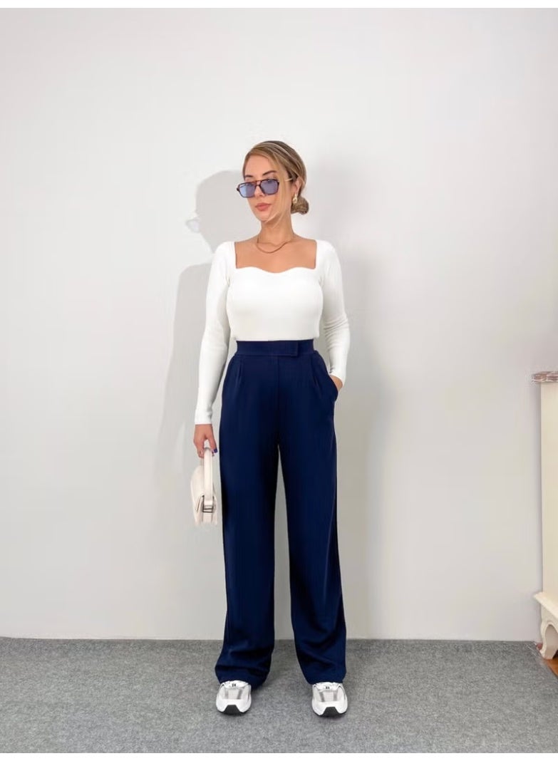 Ritnice Line Women's Lycra Velcro Closure Navy Blue Palazzo Trousers - Image 4